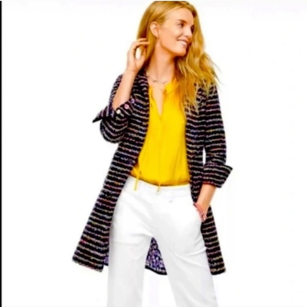 Cabi Headline Topper Floral Tweed Belted Button Down Coat Style 5660 Size 16 NWT